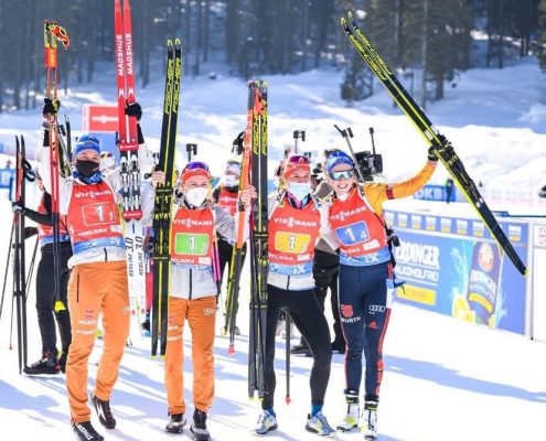 Martin Auracher mit dem Biathlon Team bei den Weltmeisterschaften