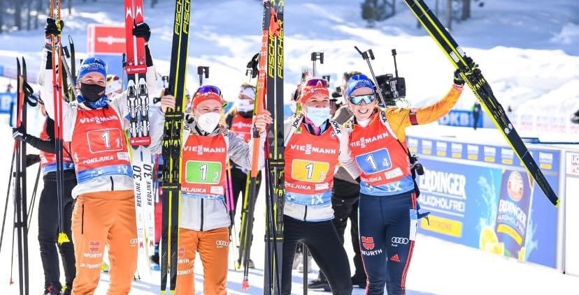 Martin Auracher mit dem Biathlon Team bei den Weltmeisterschaften